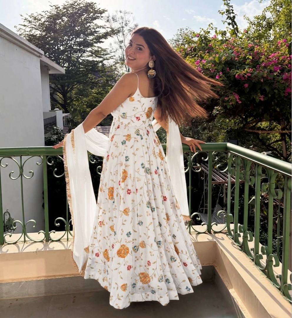 Pristine White Floral Couture Set - Daytime Festive Wear